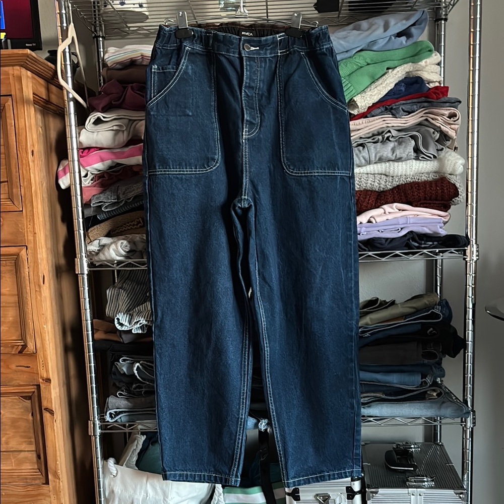 RVCA Blue Relaxed Fit High-Waisted Jeans